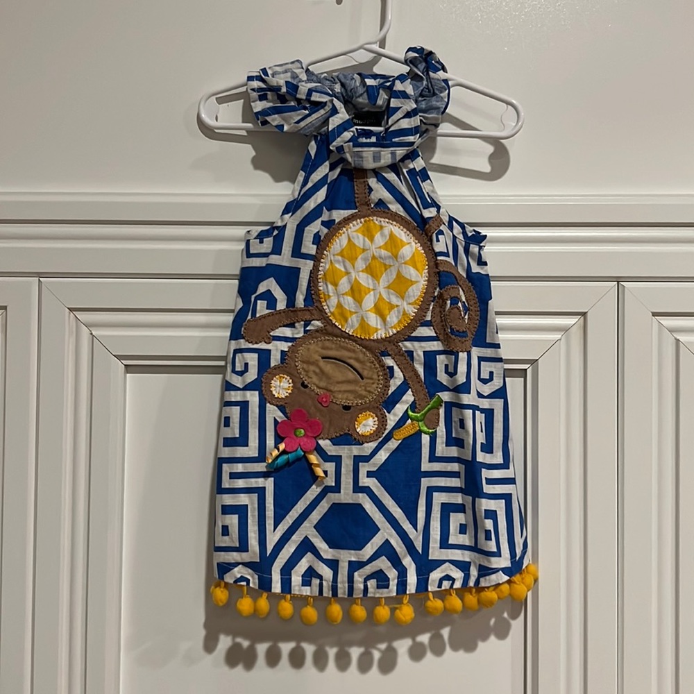 Mud Pie Blue and White Monkey Dress Size 24 Months/2T